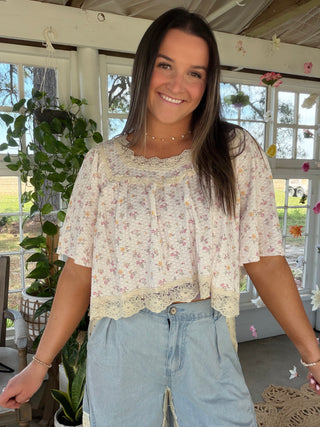 The Sun Charm Ditsy Floral Blouse - PINK