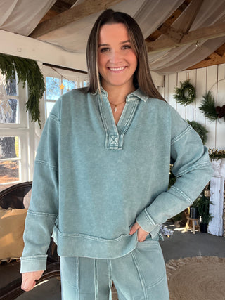 The Toffee Twist Quarter Zip - TEAL