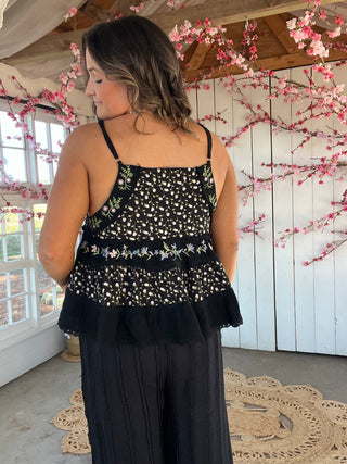Coastal Garden Floral Tank -  BLACK