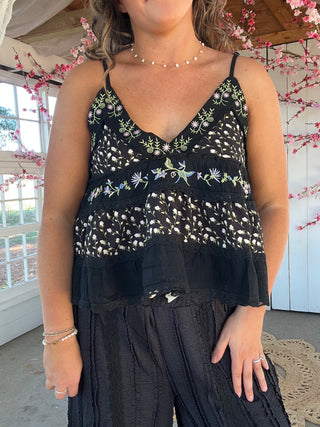 Coastal Garden Floral Tank -  BLACK
