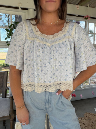 The Sun Charm Ditsy Floral Blouse - Blue
