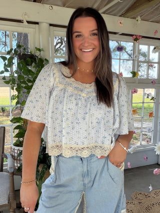 The Sun Charm Ditsy Floral Blouse - Blue