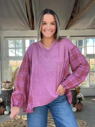 The Pine Plaid Top - ORCHID