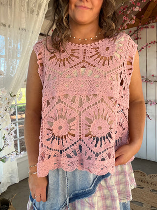 Midnight Crochet Tank - PINK