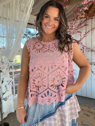 Midnight Crochet Tank - PINK
