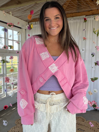 The Criss Cross Peace Pullover - PINK