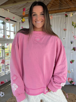 The Criss Cross Peace Pullover - PINK