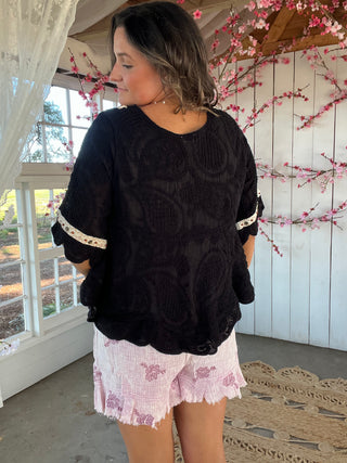 The Dawn Embroidered Top - BLACK