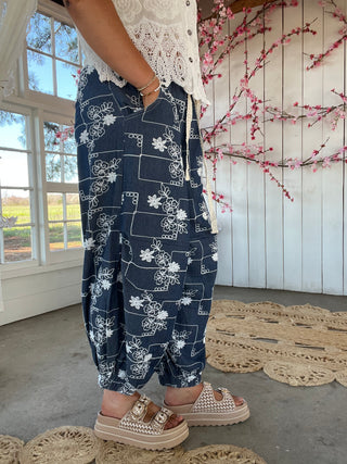 The Mosaics Embroidered Pants - DENIM
