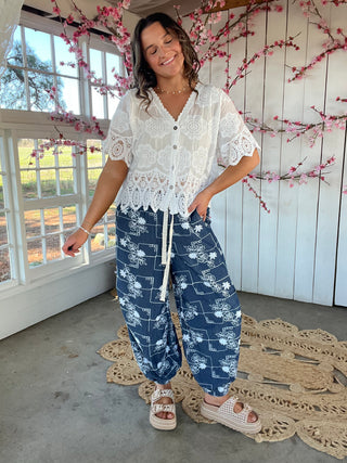 The Mosaics Embroidered Pants - DENIM