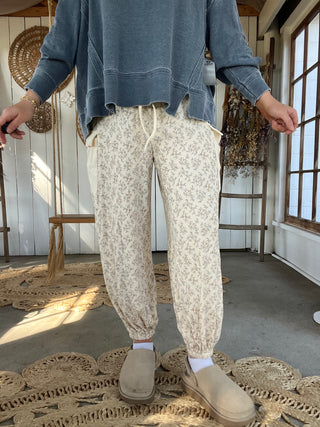 Waylon Floral Joggers - CREAM