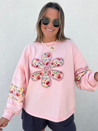 Patchwork Petals Pullover - PINK