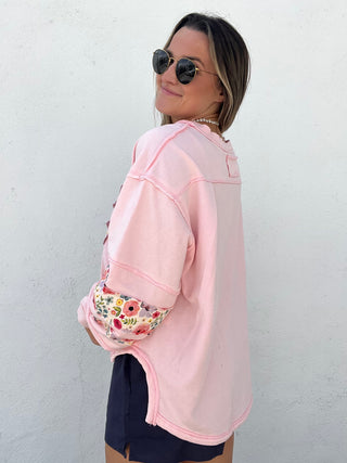 Patchwork Petals Pullover - PINK