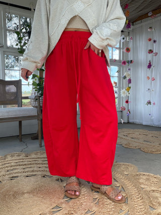 The Olivia Barrel Pants - RED