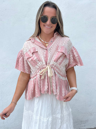 Coastal Crochet Top - PINK