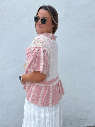 Coastal Crochet Top - PINK