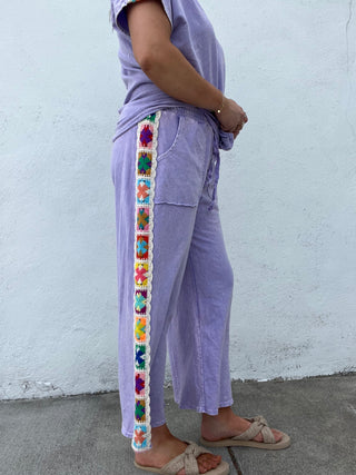Granny Square Trim Pants - PURPLE