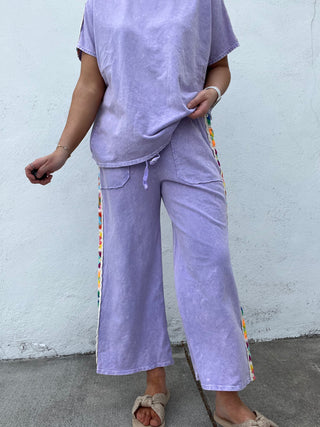 Granny Square Trim Pants - PURPLE