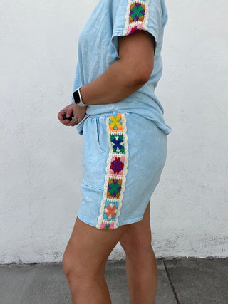 Granny Square Crochet Shorts - BABY BLUE