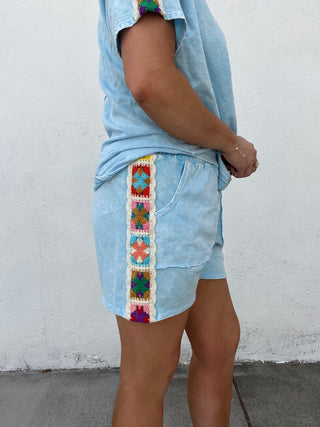 Granny Square Crochet Shorts - BABY BLUE