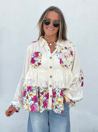 Luna Petal Top - CREAM/MULTI