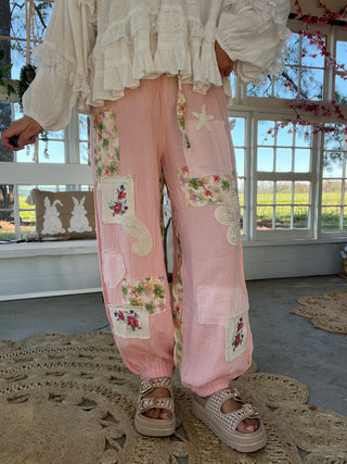 The Palm Springs Floral Patch Pants - PINK