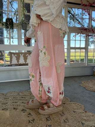 The Palm Springs Floral Patch Pants - PINK