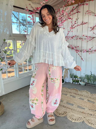The Palm Springs Floral Patch Pants - PINK