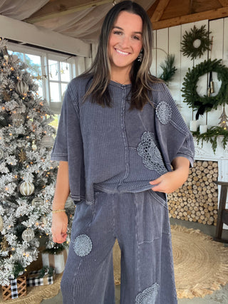 The Monica Waffle Top - NAVY PREORDER 12/19