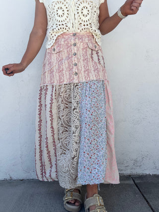Floral + Lace Mixed Print Skirt