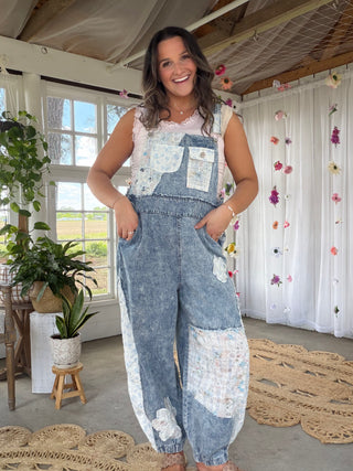 The Barefoot Bloom Floral Overalls - DENIM
