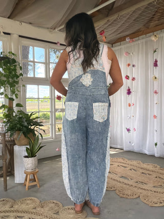 The Barefoot Bloom Floral Overalls - DENIM