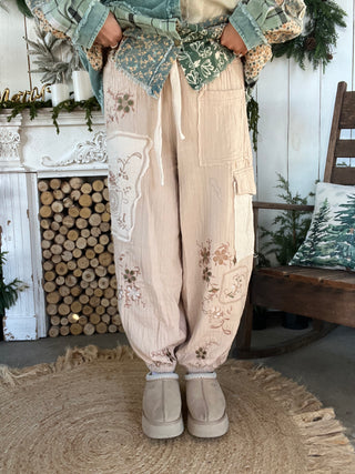 Fall Fields Embroidered Pants - CREAM