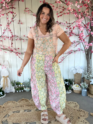 The Oasis Floral Overalls - PINK/GREEN