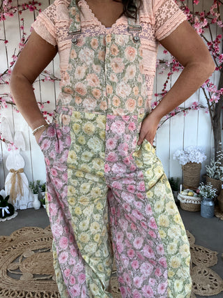 The Oasis Floral Overalls - PINK/GREEN