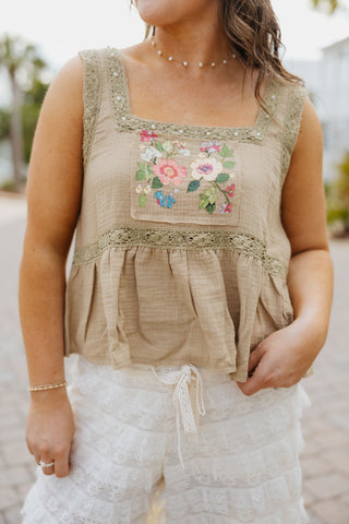 The Mags Floral Tank - OLIVE