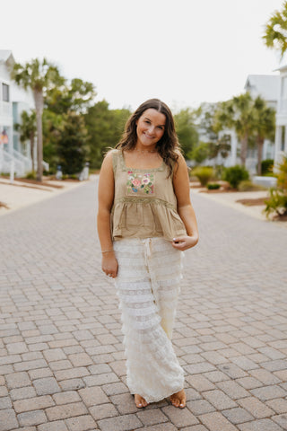 The Mags Floral Tank - OLIVE
