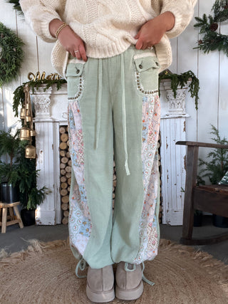 The Fall Bloom Waffle Pants - GREEN