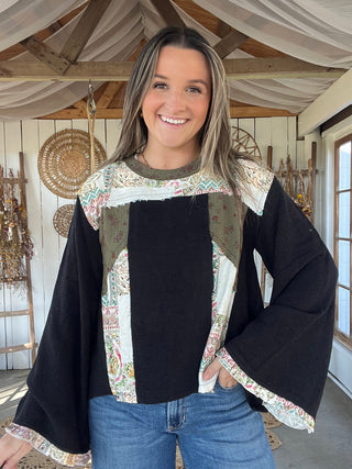 The Petal Season Long Sleeve Top - BLACK