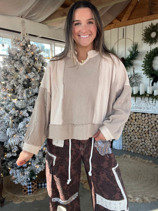 Lillian Waffle Knit Top - CARMEL