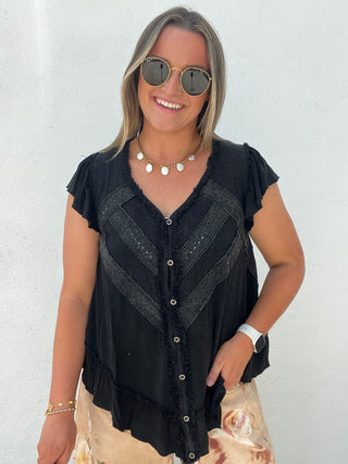 The Dawn Eyelet Top - BLACK