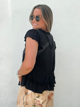 The Dawn Eyelet Top - BLACK