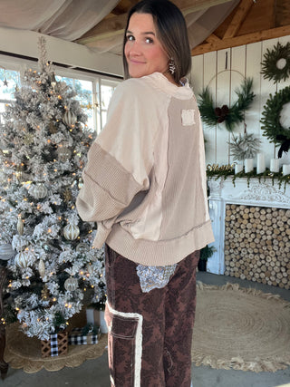 Lillian Waffle Knit Top - CARMEL