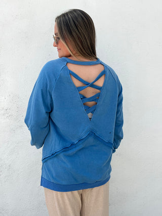 The Go To Criss Cross Pullover - BLUE