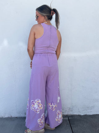Violet Wide Leg Embroidery Jumpsuit