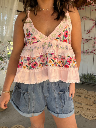 Coastal Garden Floral Tank -  PINK