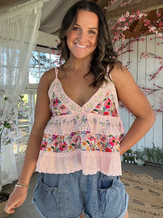 Coastal Garden Floral Tank -  PINK