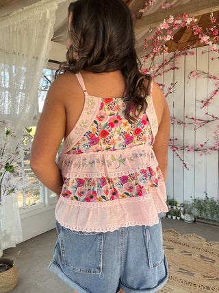Coastal Garden Floral Tank -  PINK