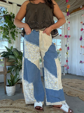 The Botanical Breeze Floral Pants - DENIM