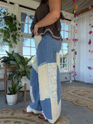 The Botanical Breeze Floral Pants - DENIM